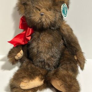 Classic Brown Plush Teddy Bear with Red Bow by